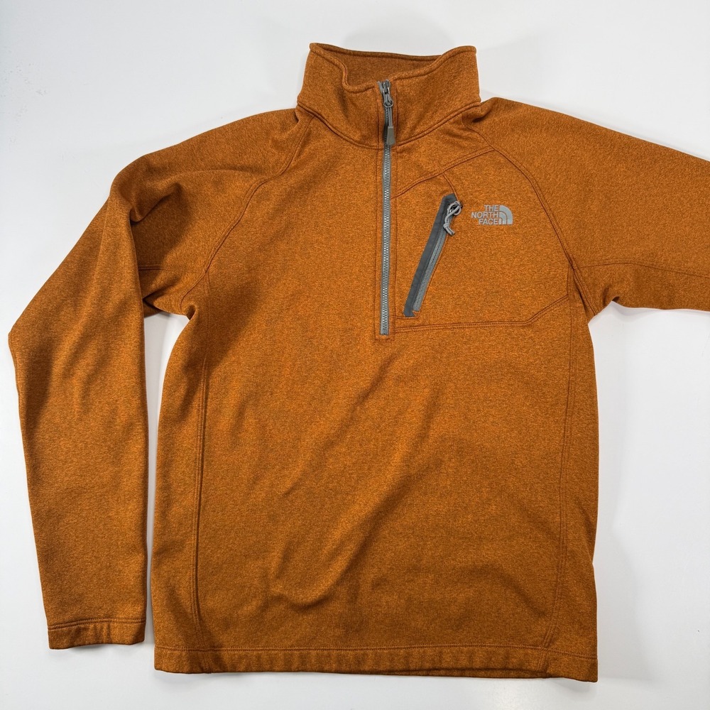 NORTH FACE 1/4 Zip Pullover Smooth Face‎ Fleece Sweatshirt Mens Small Orange